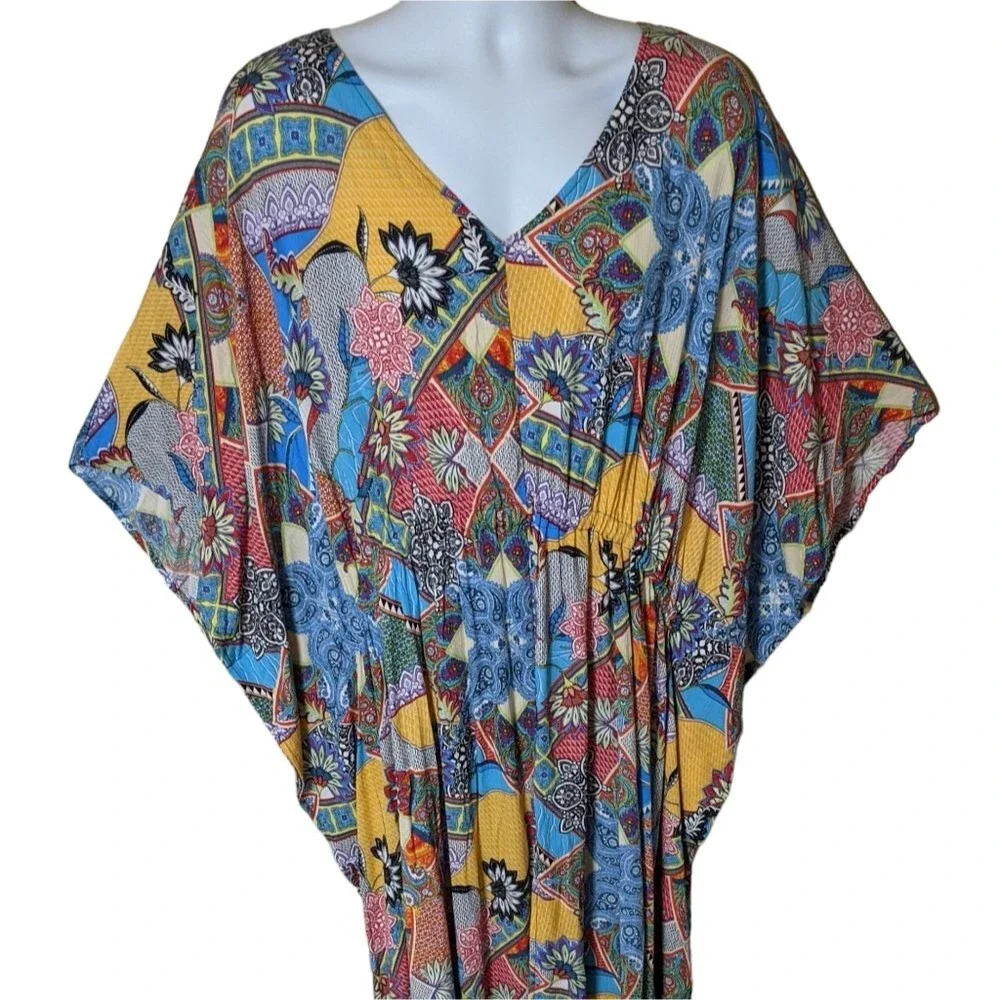 Attitudes by Renee geometric floral kimono kaftan housedress athleisure size XLP